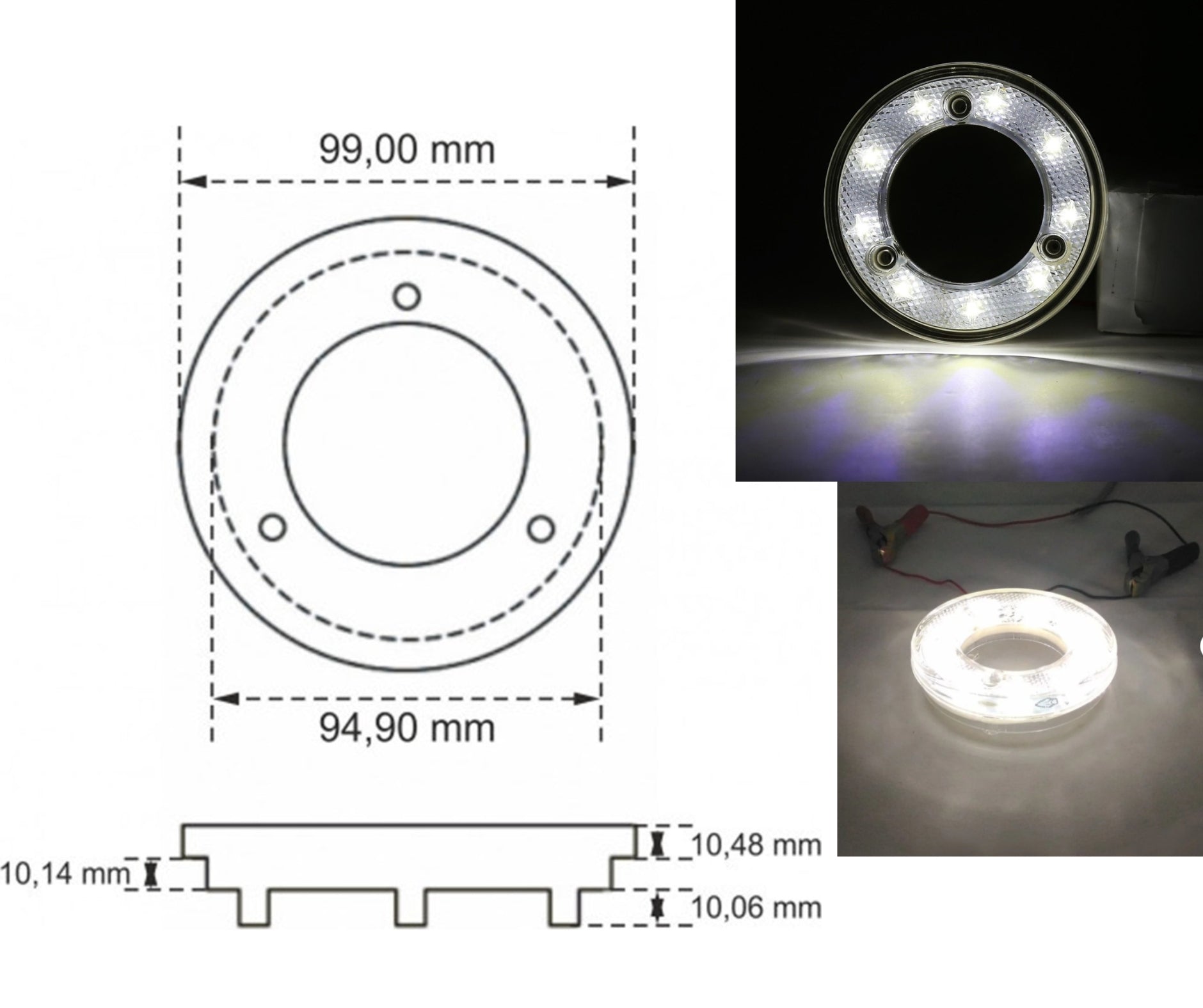 Кръгъл LED габарит / маркер – Бял 9 диода 12V-24V