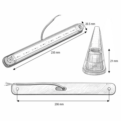 Червен LED Габарит / Маркер с NEON ефект - 16 диода 12V-24V 235mm