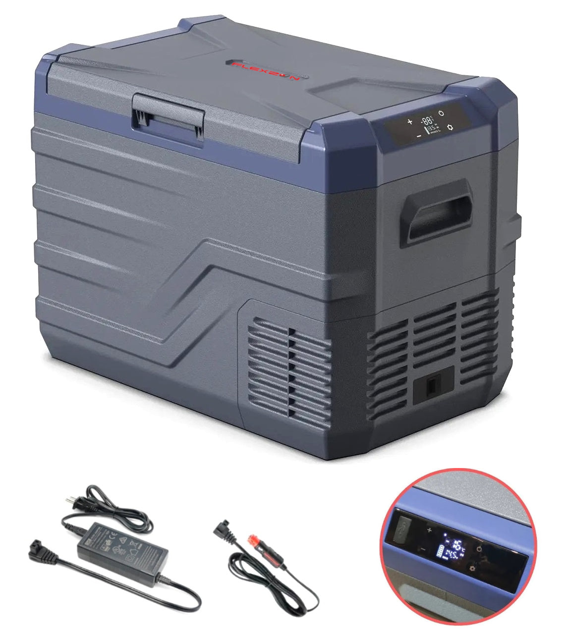 Къмпинг комплект Flexzon - Kомпресорен SMART хладилник фризер 35.3L + Tермо кошница 30L + Сгъваема стойка за хладилник