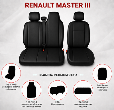 Комплект 2+1 Тапицерия за RENAULT MASTER III 2010-2019 – Еко кожа, Черна, 6 части