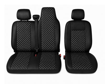 Комплект 2+1 Тапицерия за RENAULT MASTER III 2010-2019 – Еко кожа, Черна с бял шев, 6 части