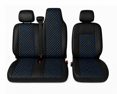 Комплект 2+1 Тапицерия за RENAULT MASTER III 2010-2019 – Еко кожа, Черна със син шев, 6 части