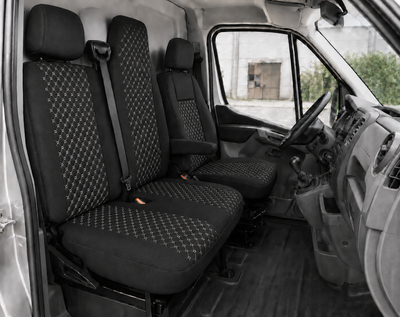 Комплект 2+1 Тапицерия за RENAULT MASTER III 2010-2019 – Текстил, Черна с бял шев, 6 части