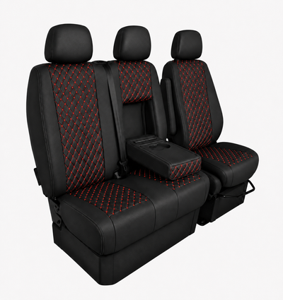 Комплект 2+1 Тапицерия за MERCEDES SPRINTER W906 2006-2018 – Еко кожа, Черна с червен шев, 8 части
