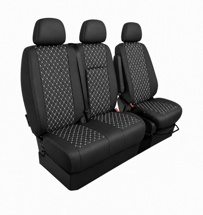 Комплект 2+1 Тапицерия за MERCEDES SPRINTER W906 2006-2018 – Еко кожа, Черна с бял шев, 8 части