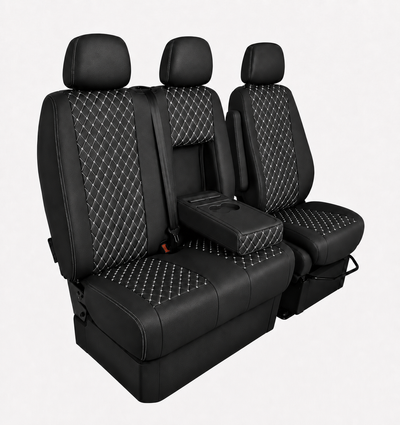 Комплект 2+1 Тапицерия за MERCEDES SPRINTER W906 2006-2018 – Еко кожа, Черна с бял шев, 8 части