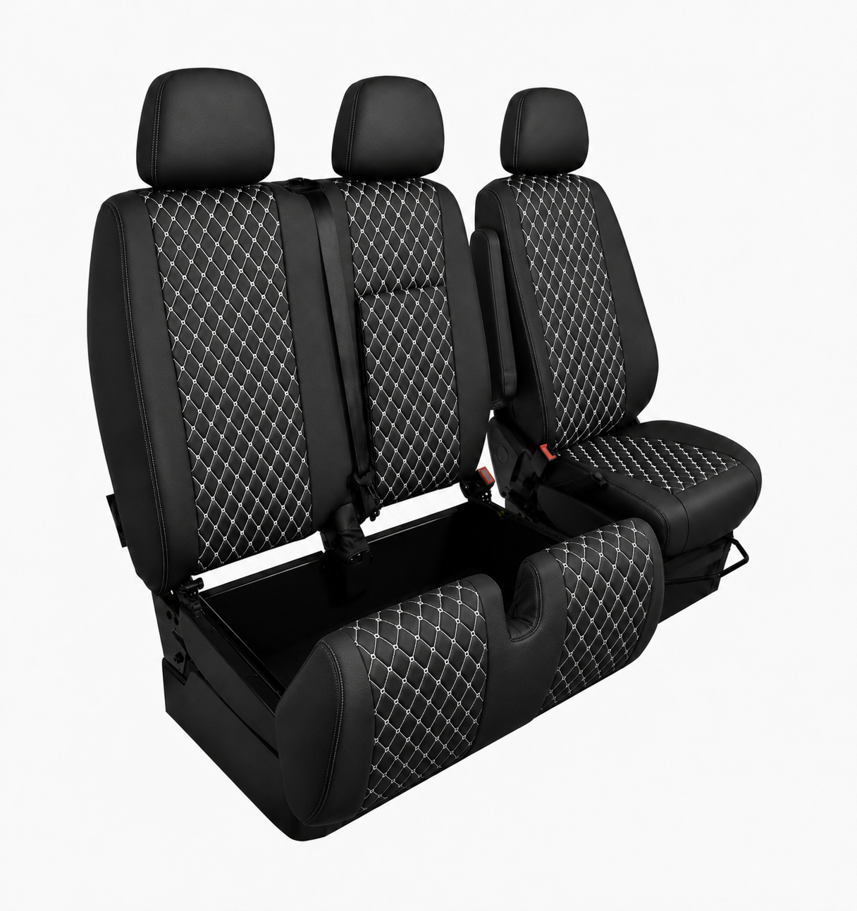 Комплект 2+1 Тапицерия за MERCEDES SPRINTER W906 2006-2018 – Еко кожа, Черна с бял шев, 8 части