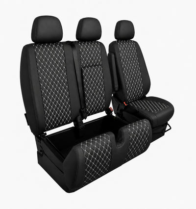 Комплект 2+1 Тапицерия за MERCEDES SPRINTER W906 2006-2018 – Еко кожа, Черна с бял шев, 8 части
