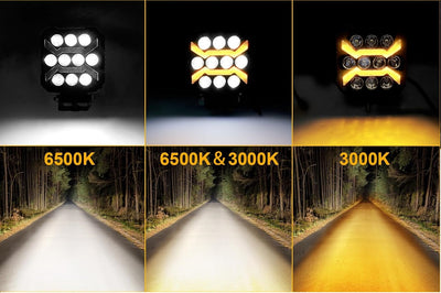 Универсален LED халоген халоген с бяла светлина и оранжева DRL - 10 диода, 1700 lm, 17 W, 12V-24V, IP68, 7 режима на работа, стробоскопичен режим и динамичен мигач