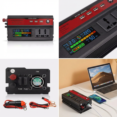 Инвертор 12V → 220V с цифров дисплей – до 1200W реална мощност (5000W пиковa) + 4 USB | Идеален за кола, кемпер и ток навсякъде