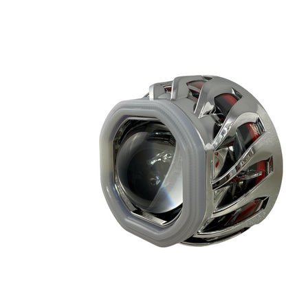 Биксенон лупи за вграждане MORIMOTO MINI SPIRAL 2.5" - с бял квадратен вътрешен ринг и червен външен ринг