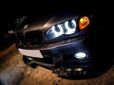 Ангелски Очи кристални за BMW E46 с лупи седан, комби (1998-2005) / E46 купе (1998-2003) - U-Design - с два цвята