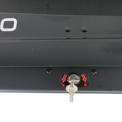 АВТОБОКС JUNIOR STRIKE 199X84X35CM С 85 MM КРЕПЕЖИ,С ДВУСТРАННО ОТВАРЯНЕ С КЛЮЧ, 440 ЛИТРА - ЧЕРЕН ГЛАНЦ