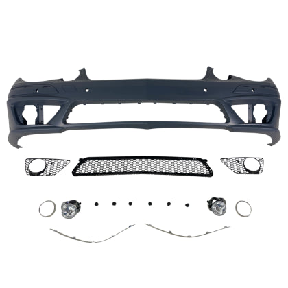 ПРЕДНА БРОНЯ ЗА  MERCEDES W211 E-CLASS (2006-2009) - AMG С ОТВОРИ ЗА ПАРКТРОНИК, С ХАЛОГЕНИ ГРУНДИРАНА