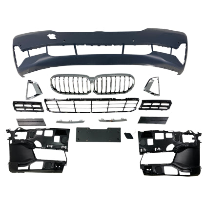 ПРЕДНА БРОНЯ ЗА BMW G30 (2020+) - М5 ДИЗАЙН С ОВТОРИ ЗА ПАРКТРОНИК И КАМЕРА