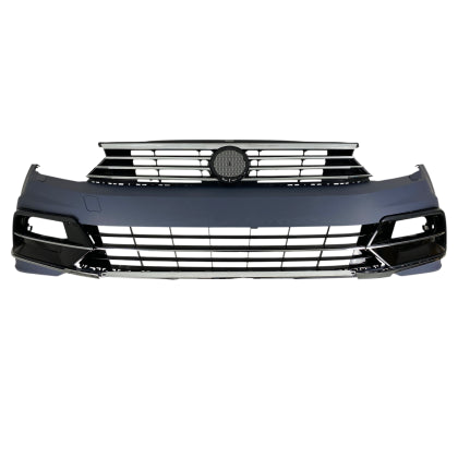 ПРЕДНА БРОНЯ ЗА VW PASSAT B8 (2014+) - R ДИЗАЙН С ЧЕРНА РЕШЕТКА