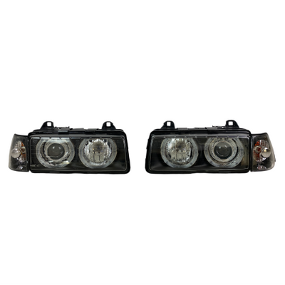Кристални фарове  за BMW E36 Angel Eyes (1991-2000) 4d sedan - черни