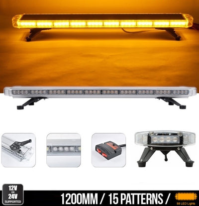 Мощна аварийна сигнална лампа 120 см 88 LED ЛЕД блиц маяк буркан лед бар 12-24V със 15 режима на работа жълта за пътна помощ платформа снегорин багер бус ван и др.