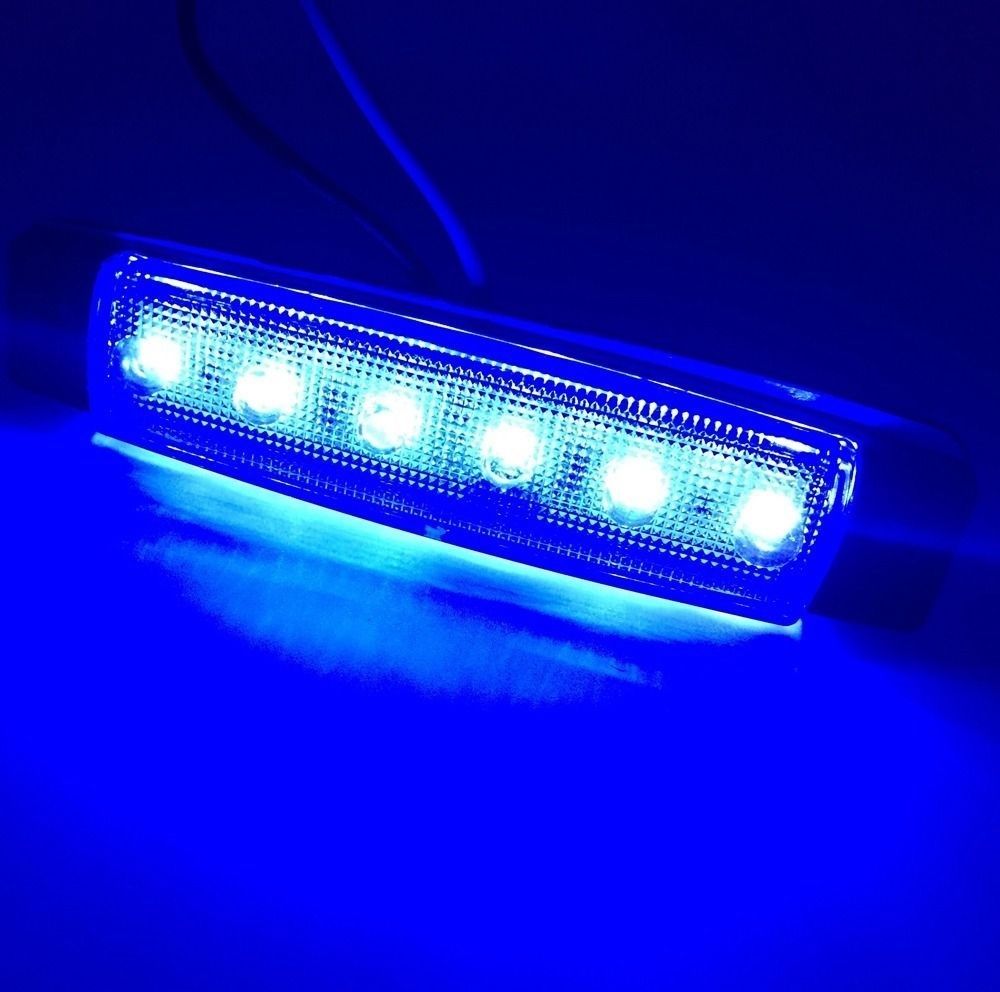 Светодиоден Маркер, габарит, токос, рибки, рибка, светлина със 6 LED ЛЕД за камион, бус, ван, ремарке, каравана, платформа, 12V син, сини