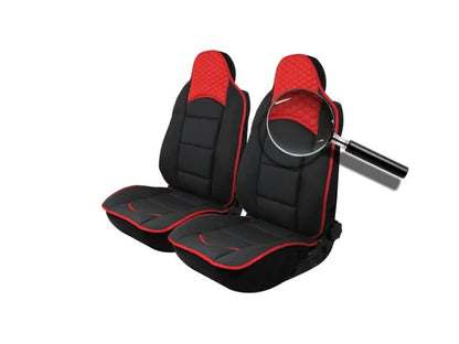 Авто Тапицерия Калъфи за Предни Седалки Черна с Червено Текстил и Кожа