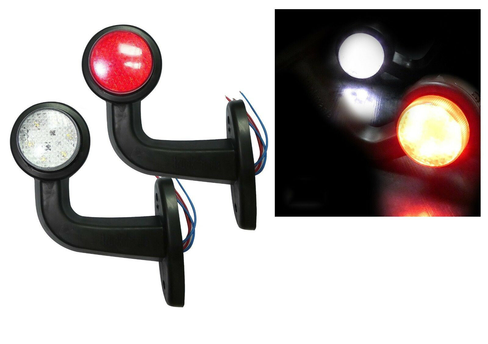 2 Броя LED Диодни Странични Рогчета Маркери Габарити Светлини За Камион Тир Ремарке Платформа 12V 24V - бяло-червено