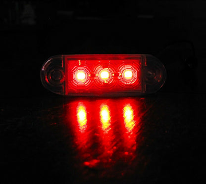 12V-24V - 3 LED заден маркер токос габарит - за бус платформа камион ремарке автобус - 65 мм х 10 мм - червен