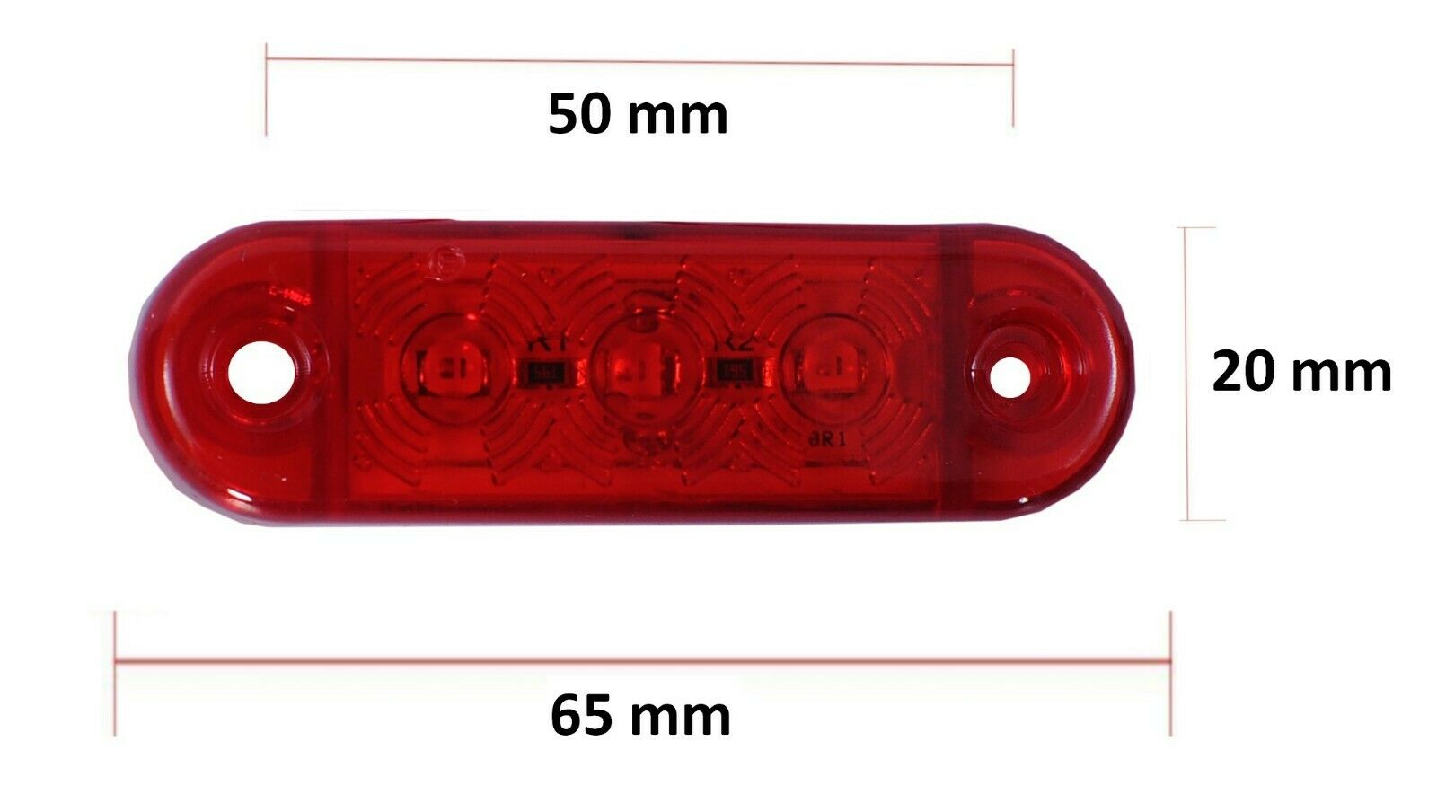 12V-24V - 3 LED заден маркер токос габарит - за бус платформа камион ремарке автобус - 65 мм х 10 мм - червен
