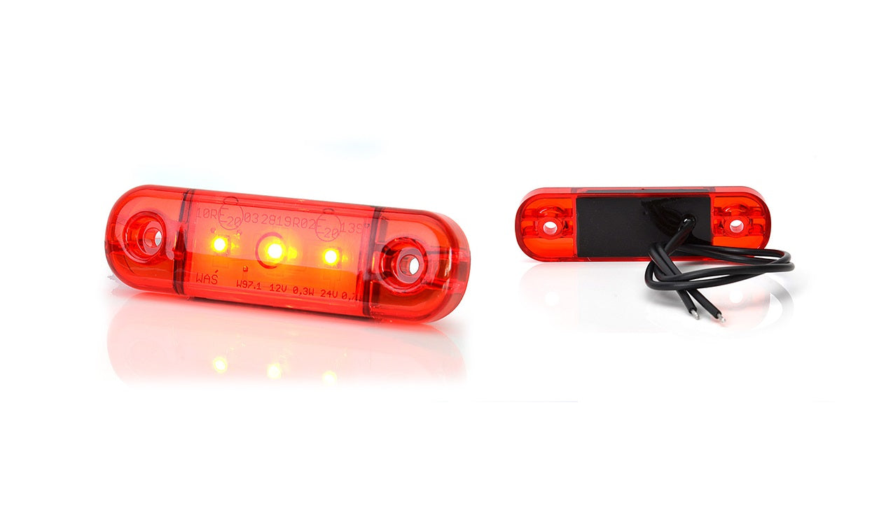 LED Светодиоден Габарит, Маркер, Токос, Червен, Е-Mark, 3 LED, 12V-24V, 8,4 см