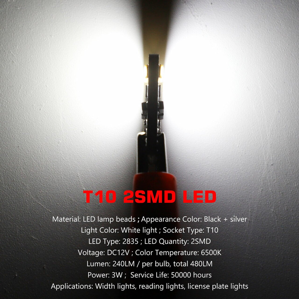 Лед Крушки За Габарит, Т10 W5W LED 2 SMD, 12V, Canbus, Бяла Светлина