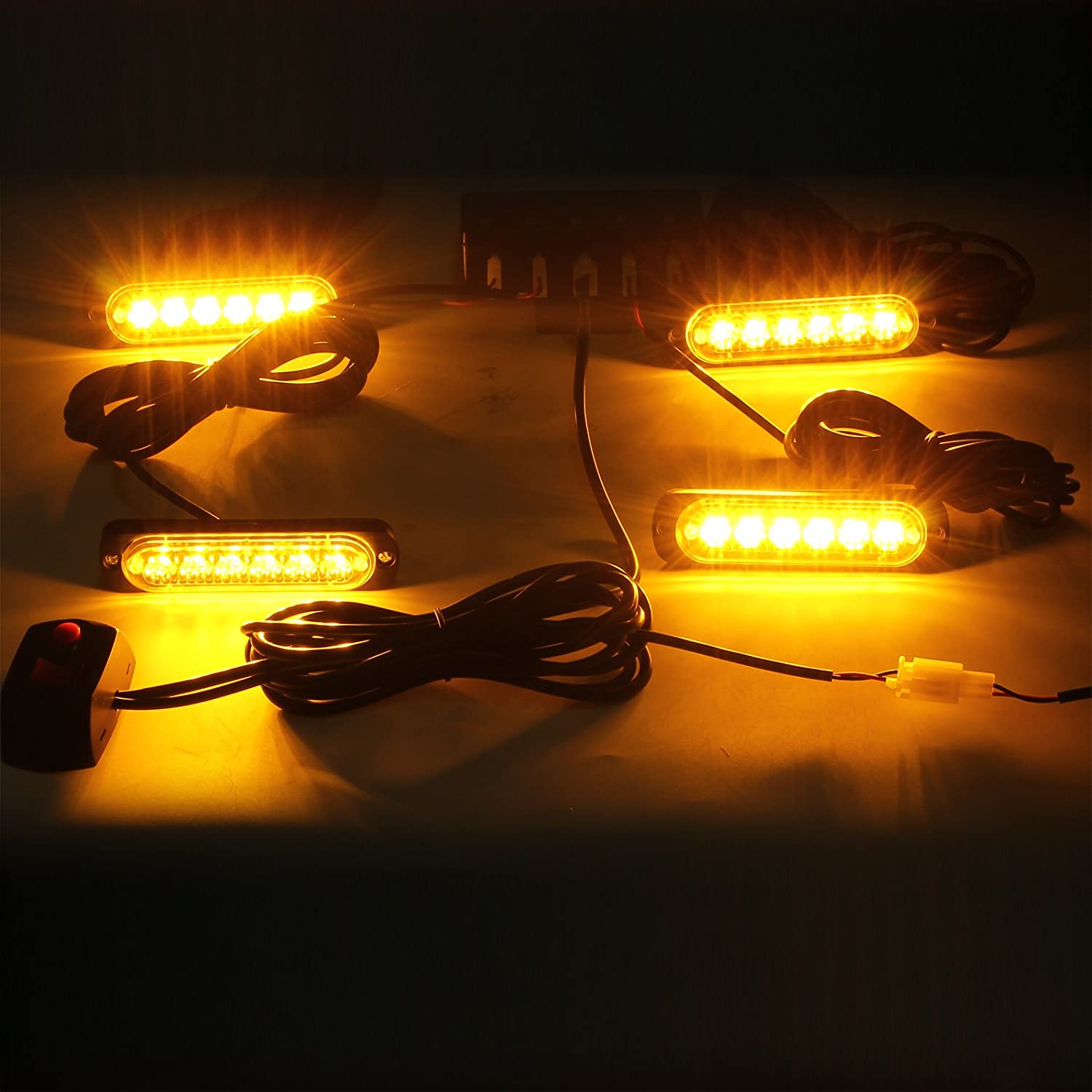 6 Led Аварийна Лампа, Жълта Блиц Светлина, Мигаща, 4 Броя с Контролер, 8 Режима На Работа, 12V