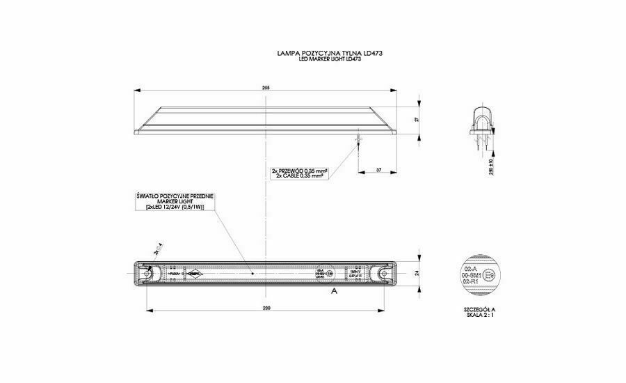 LED Лед Диоден Габарит Маркер, Оранжев, 25,5cm, 12V - 24V, E-Mark