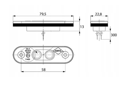 LED Светодиоден Габарит, Маркер, Токос, Оранжев, Овален, Е-Mark, 3 LED, 12V-24V, 8 см