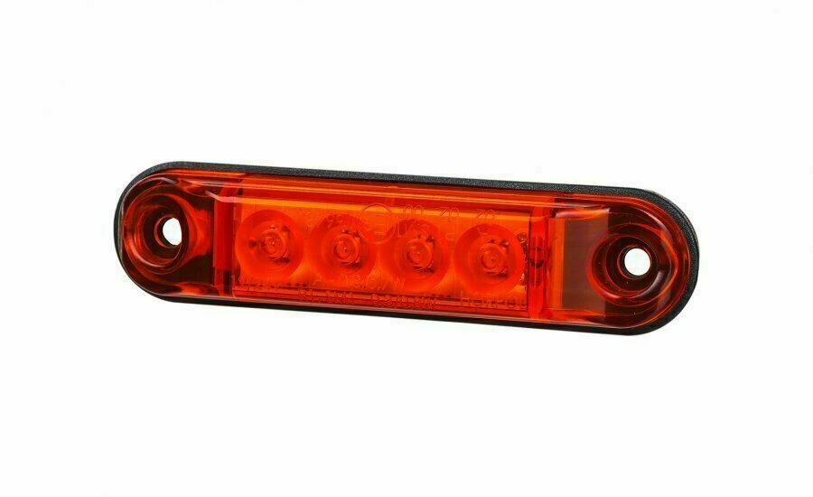 LED Светодиоден Габарит, Маркер, Токос, Червен, Овален, Е-Mark, 4 LED, 12V-24V, 8 см