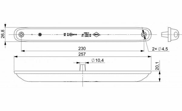 26см LED Лед Динамичен Бягащ Мигач, Жълта Светлина, 12V - 24V, E-Mark, 12 Диода,