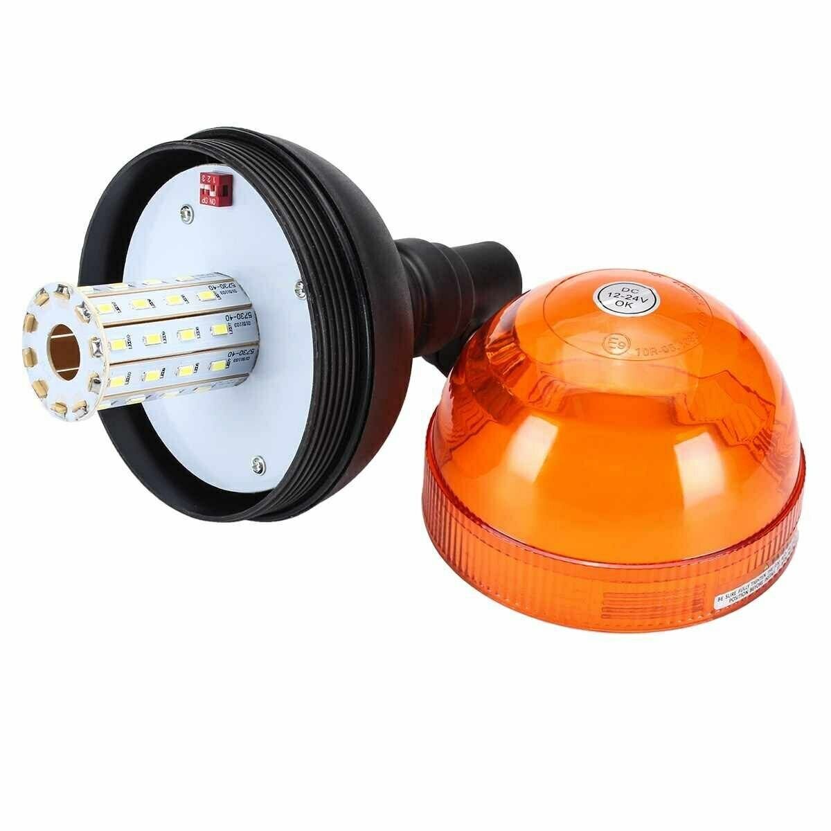 LED ЛЕД Аварийна, Сигнална Лампа, 40 Диода, 3 Режима На Светлина, Маяк, Буркан, Оранжева, Жълта, 12V - 24V, Е-Mark E9