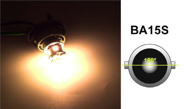 LED Лед Крушки, 22 SMD, BA15S 1156 (P21W), Срещуположни пинове (180°), Opposite, 12V, Оранжева, Жълта Светлина