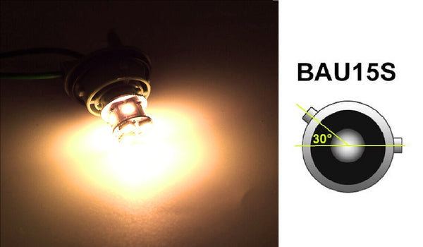 LED Лед Крушки, 22 SMD, BA15S 1156 (P21W), Асиметрични, Разминати пинове (150°) , Offset, 12V, Оранжева, Жълта Светлина