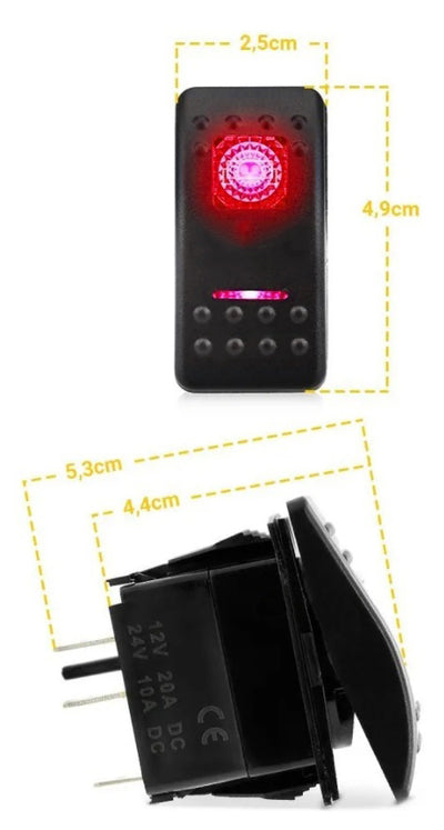 Копче, Бутон, За Вграждане, За Тромба, Клаксон, 12V - 24V, Надпис HORN , Червена Светлина