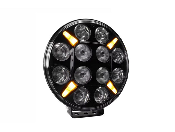 LED Диоден Халоген, Dark knight , Фар, с Жълт, Оранжев Габарит, Ø 218мм, 12V 24V, 12 Диода, За Джип, Камион, Трактор, Багер, Земеделски Машини и др.