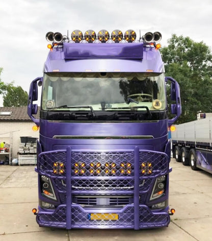 LED Диоден Халоген, Dark knight , Фар, с Жълт, Оранжев Габарит, Ø 218мм, 12V 24V, 12 Диода, За Джип, Камион, Трактор, Багер, Земеделски Машини и др.