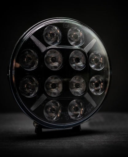 LED Диоден Халоген, Dark knight , Фар, с Жълт, Оранжев Габарит, Ø 218мм, 12V 24V, 12 Диода, За Джип, Камион, Трактор, Багер, Земеделски Машини и др.