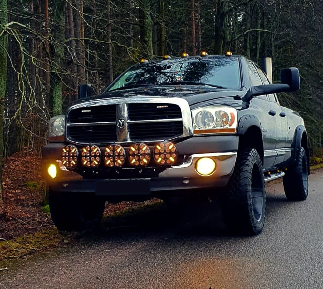 LED Диоден Халоген, Dark knight , Фар, с Жълт, Оранжев Габарит, Ø 218мм, 12V 24V, 12 Диода, За Джип, Камион, Трактор, Багер, Земеделски Машини и др.