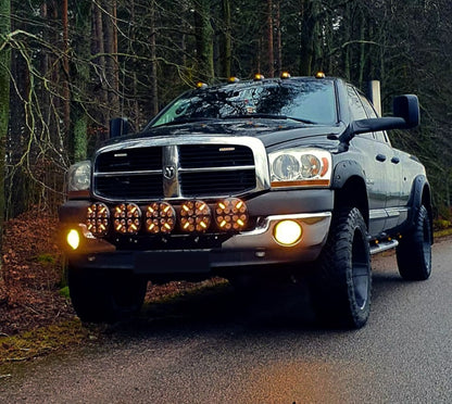 LED Диоден Халоген, Dark knight , Фар, с Жълт, Оранжев Габарит, Ø 218мм, 12V 24V, 12 Диода, За Джип, Камион, Трактор, Багер, Земеделски Машини и др.