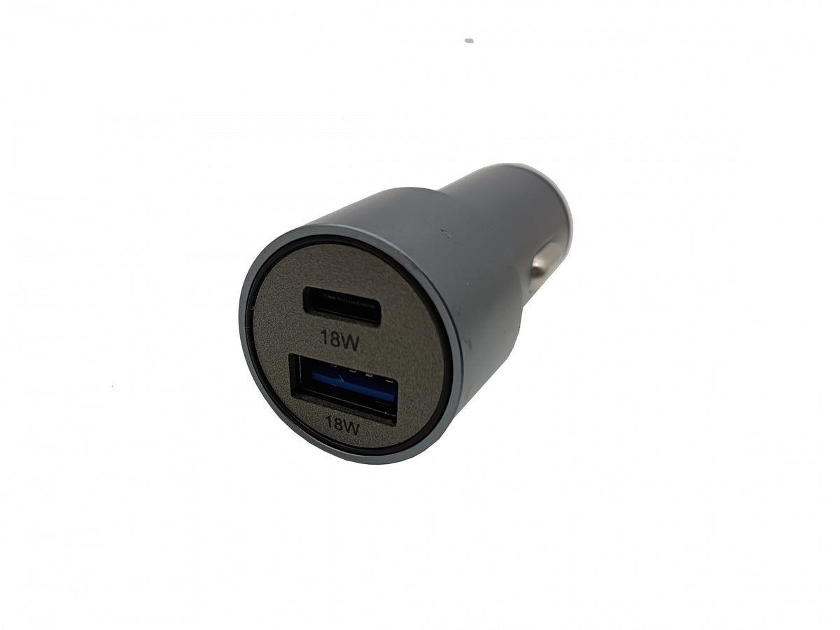 Универсално USB Зарядно За Автомобил, 2x18W, 3 A, Метален Корпус, 12V - 24V, Сребрист Цвят, Подсветка Синя LED Светлина, USB + Type C, Бързо Зареждане