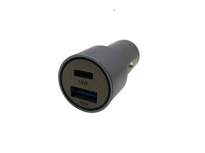 Универсално USB Зарядно За Автомобил, 2x18W, 3 A, Метален Корпус, 12V - 24V, Сребрист Цвят, Подсветка Синя LED Светлина, USB + Type C, Бързо Зареждане