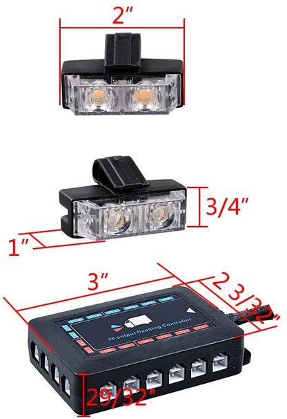 Комплект 16 Броя С Контролер 2 LED Лед Диодна Сигнална Аварийна Блиц Мигаща Светлина Пътна Помощ Платформа 12V