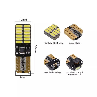 Комплект от 2 броя T10 Led крушки, W5W 4014 24SMD, 12V 24 V, бяла светлина 6000K в блистер