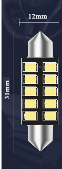 Комплект от 2 броя LED Лед Диодни Крушки 8 SMD 31мм 12V Бяла Светлина в блистер
