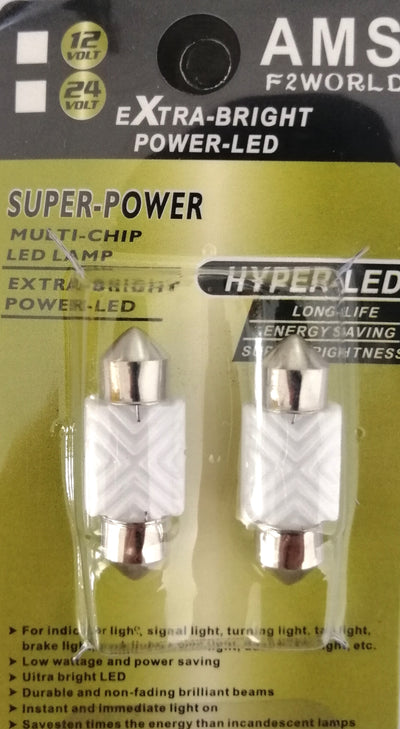 Комплект от 2 броя LED Лед Диодни Керамични Крушки 31мм 12V-24V Бяла Светлина в блистер