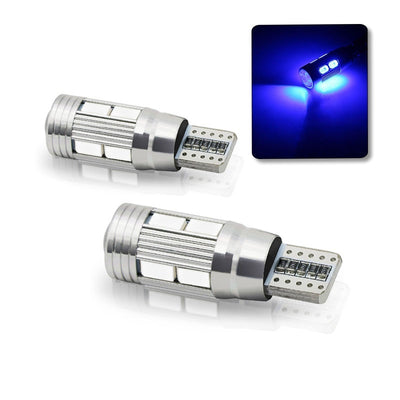 Комплект от 2 броя Лед Крушки За Габарит Т10 W5W LED 10 SMD Canbus 12V Синя Светлина в блистер
